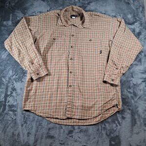 Patagonia Steersman Shirt Men's Size Large Organic Cotton Brown Plaid Outdoor